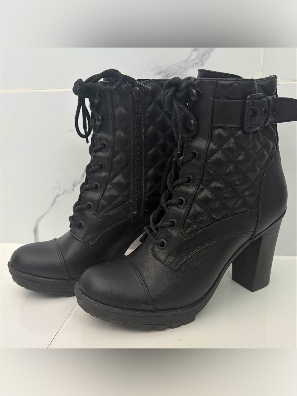 G by Guess Black Quilted Lace-Up Ankle Boots